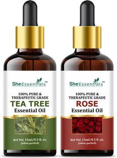 She Essentials Rose Oil & Tea Tree Essential Oil 100% Pure for Hair, Skin, Aromatherapy