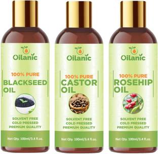 Oilanic Premium Blackseed Oil, Castor Oil & Rosehip Oil Combo pack of 3 bottles of 100 ml(300 ml)