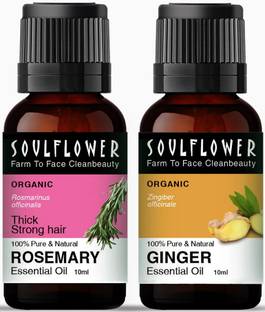Soulflower Rosemary & Ginger Essential Oil Combo | For Hair Growth, Belly Fat, Skin Care |