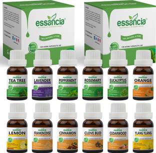 essancia Set of 12 Essential Oils for Candle Making (Tea Tree, Lavender, Peppermint, Rosemary & Other 8 Oils) 100% Natural, Undiluted & Pure Essential Oils Kit for Homemade Aromatherapy Candle Making