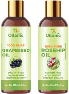 Oilanic Premium Grapeseed Oil & Rosehip Oil Combo pack of 2 bottles of 100 ml(200 ml)