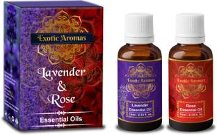 Exotic Aromas Lavender Essential Oil & Rose Oil, Pack of 2