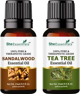 She Essentials Sandalwood Oil & Tea Tree Essential Oil 100% Pure for Hair, Skin, Aromatherapy