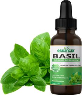 essancia Basil Essential Oil for Skin, Hair Care & Aromatherapy - 100% Pure & Natural