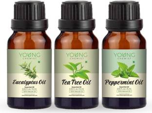 Young Chemist Pack of 3 Eucalyptus, Tea Tree & Peppermint Essential oils Combo (15 ML x 3)