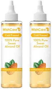 WishCare Pure Cold Pressed Sweet Almond Oil for Healthy Hair and Glowing Skin Hair Oil - Pack of 2 (200Ml.each)