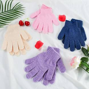 My Colors 4 Pair Multi Shower Exfoliating Scrub Gloves Medium to Heavy Bathing Gloves