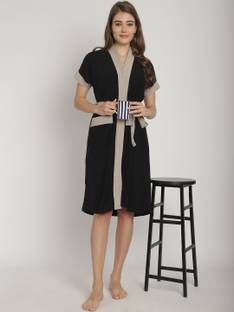 ELEVANTO Black, Grey Free Size Bath Robe