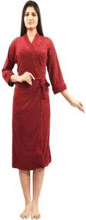 ELEVANTO Maroon Free Size Bath Robe