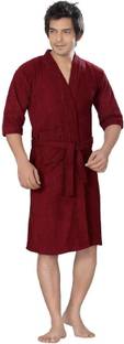 ELEVANTO Maroon Free Size Bath Robe