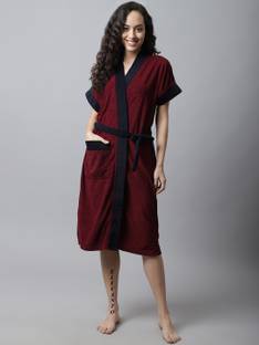 ELEVANTO MAROON-NAVY Free Size Bath Robe