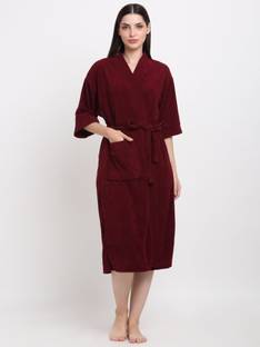 Poorak Maroon Free Size Bath Robe