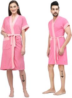 Poorak Pink Baby Pink Free Size Bath Robe