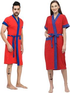 Poorak Red Royal Blue Free Size Bath Robe