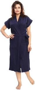 Poorak Solid Dark Blue XXL Bath Robe