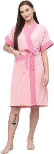 Poorak Baby Pink Light Pink Free Size Bath Robe