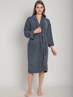 ELEVANTO Grey, Maroon Free Size Bath Robe