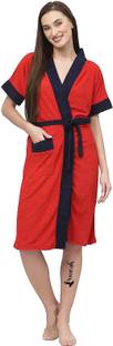 Poorak Red Navy Free Size Bath Robe