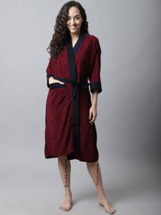 ELEVANTO MAROON-NAVY Free Size Bath Robe