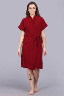 Poorak Maroon Free Size Bath Robe