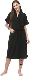 Poorak Black Free Size Bath Robe