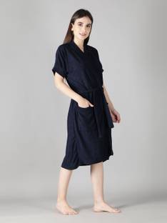 HotGown Plain Navy Blue Medium Bath Robe