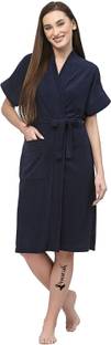 Poorak Navy Free Size Bath Robe