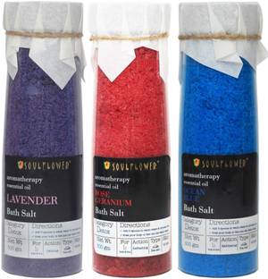 Soulflower Lavender Bath Salts, Rose Geranium Bath Salts and Ocean Blue Bath Salts