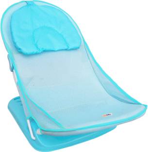 sunbaby Net"First Bath" Deluxe Bather with Padded Cushion for Baby, Safety Anti Slip for Newborn/Infants, Hygenic Portable Compact Foldable Bathing Training Seat for Baby boy/Girl 0-9 Months-Blue Baby Bath Seat