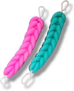 HALAYUDH Luxury Back Scrubber Loofah Belt - Strechable 9R Bath Sponge - Pink & Aqua Green