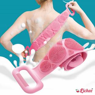 LICHEE Silicone Back Scrubber Belt for Shower, Bath Exfoliating Strap with Soft Brush Bristles and massage dots, Two Sided Bath Body Brush Belt for Men Women Shower