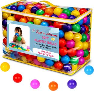 Kid's Charm 6cm Soft Plastic Balls, Non-Toxic, Safe for Kids, Multicolour (72 Pcs) Bath Toy