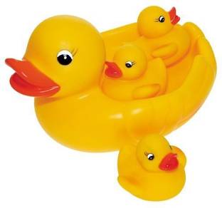 Vital Creations Bathing Rubber Squeaky Water Floating Play Ducks for Baby-Yellow (Set of 4) Bath Toy