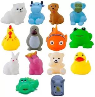 jmv 12Pcs Cute Soft Rubber Float Squeeze Sound Baby Bath Play Chuchu Animals Toys. Bath Toy
