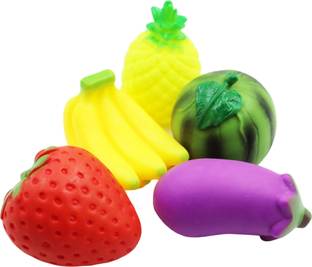 asian 5 Pcs Squeezy Fruit Toy Set – Soft Colorful Scented Fruits for Kids Pla Bath Toy