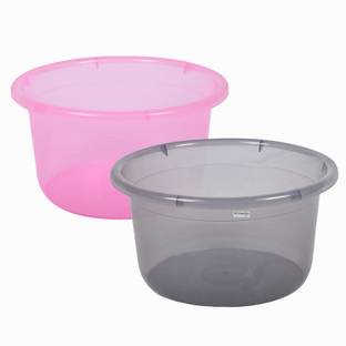 HOMESTIC by Kuber Industries Durable Deep Bath Tub|Versatile Feeding Pan,26 Litre,Pack of 2 (Black & Pink)