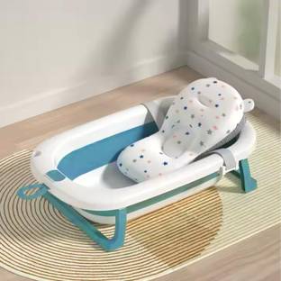 Safe-o-kid 1 Year Warranty Foldable Baby Bath Tub With Cushion BPA-Free with Drain Plug