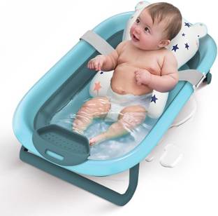 StarAndDaisy New Born Baby Folding Bathtub with Cushion & Soap Tray Bar for 0 - 3 Years
