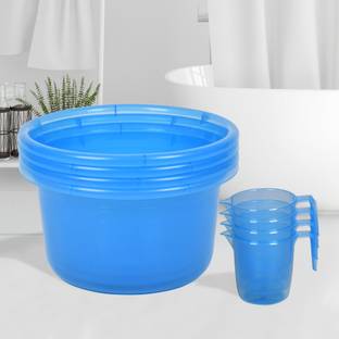 KUBER INDUSTRIES Tub & Mug Bathroom Combo Set|Set of 8|Transparent Blue