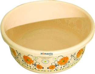 HOMESTIC by Kuber Industries Floral Print Unbreakable Plastic Multipurpose Bath Tub 40 LTR (Cream)