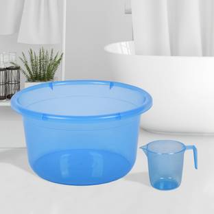 KUBER INDUSTRIES Tub & Mug Bathroom Combo Set|Set of 2|Transparent Blue
