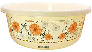 HOMESTIC by Kuber Industries Floral Print Unbreakable Plastic Multipurpose Bath Tub 40 LTR (Cream)