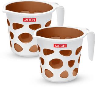 MILTON Duplex Plastic Mug set of 2, 1 L each Bath Mug with Easy Grip for Bathing Brown Plastic Bath Mug