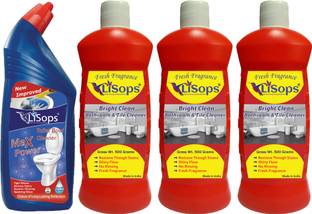 LiSops Bright Clean Bathroom & Tile Cleaner (3x Gross wt. 500 g) & Max Power Glossy Cleaning Formula Lemon Liquid Toilet Cleaner (1x Gross wt. 750 g) (Combo of 4) Multi-Fragrance