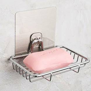 rujave Wall Mount Self-Adhesive Stainless Steel Waterproof Kitchen Bathroom Single-Layer Soap Dish Holder, Soap Dish Holder, multicolor