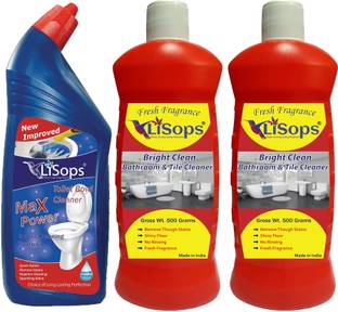 LiSops Bright Clean Bathroom & Tile Cleaner (2x Gross wt. 500 g) & Max Power Glossy Cleaning Formula Lemon Liquid Toilet Cleaner (1x Gross wt. 750 g) (Combo of 3) Multi-Fragrance