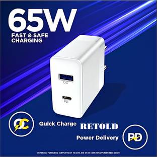 retold 65 W Quick Charge 3 A Multi-pin Wall Charger for Mobile with Detachable Cable