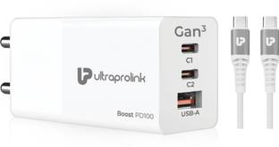 Ultraprolink 100 W GaN 5 A 3 Port Mobile Charger with Detachable Cable