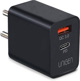 यूनिजन 20W Dual Port USB & Type C PD Fast Charger Adapter | USB 18W QC 3.0 Block मोबाइल चार्जर