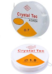 Rarehaunt Elastic Thread for Beading Artificial Jewellery Bracelets 0.7 mm & 1 mm 2 Spools Clear, White Beading Wire